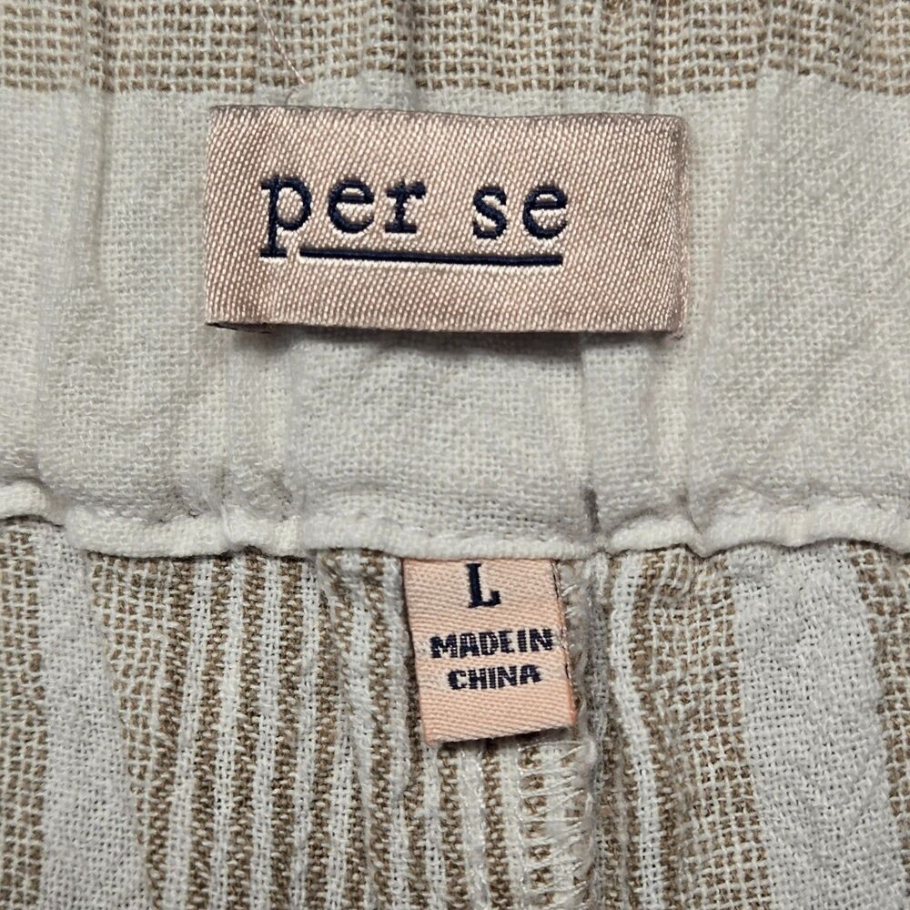Per Se Women’s L Linen Capri Pants Beige White Striped Relaxed Fit Casual 36x24 - Picture 12 of 13